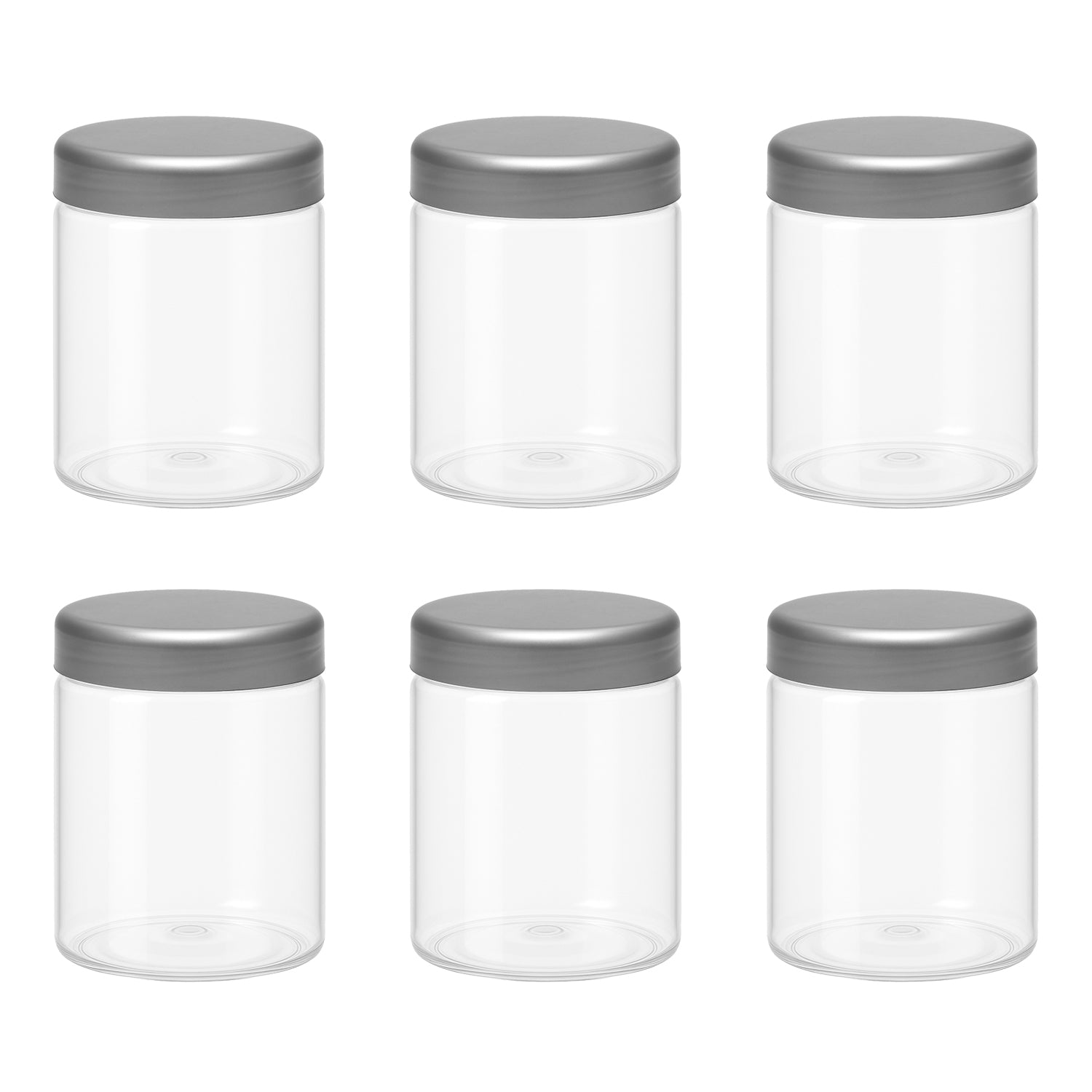 6 قطع برطمان بلاستيك لون ابيض شفاف مقاس 300 ملى - قطر 7 سنتي غطاء الوان مختلفة