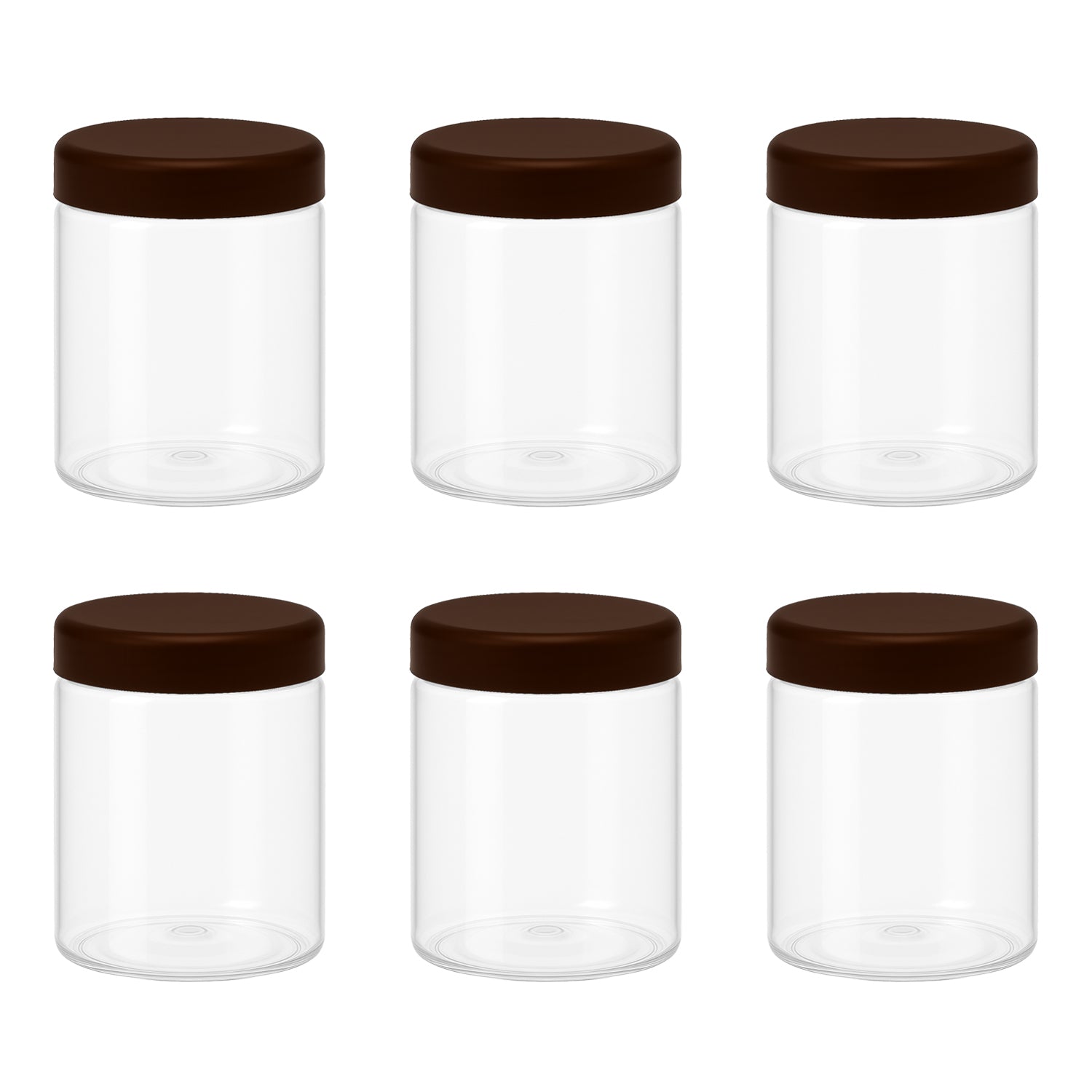 6 قطع برطمان بلاستيك لون ابيض شفاف مقاس 300 ملى - قطر 7 سنتي غطاء الوان مختلفة