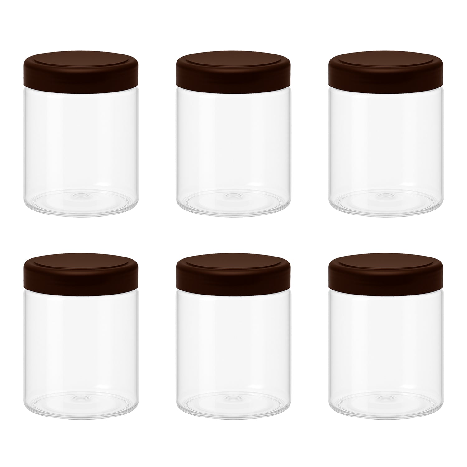 6 قطع برطمان بلاستيك لون ابيض شفاف مقاس 300 ملى - قطر 7 سنتي غطاء الوان مختلفة