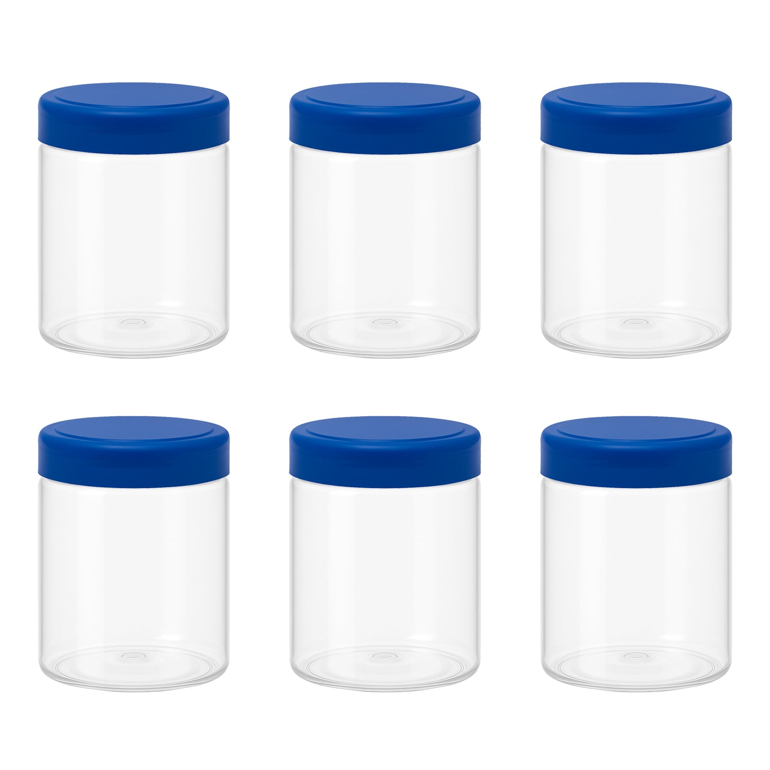 6 قطع برطمان بلاستيك لون ابيض شفاف مقاس 300 ملى - قطر 7 سنتي غطاء الوان مختلفة