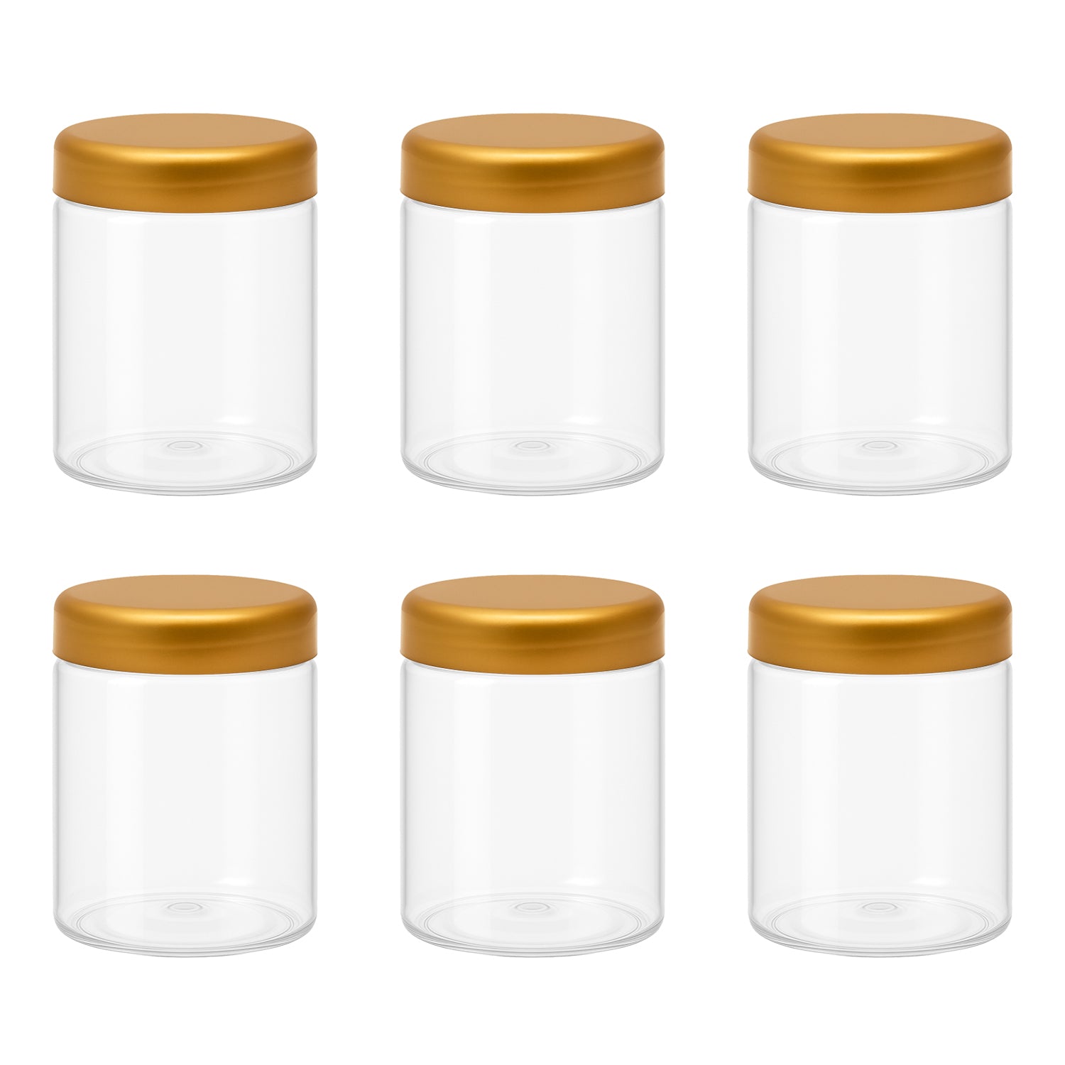 6 قطع برطمان بلاستيك لون ابيض شفاف مقاس 300 ملى - قطر 7 سنتي غطاء الوان مختلفة