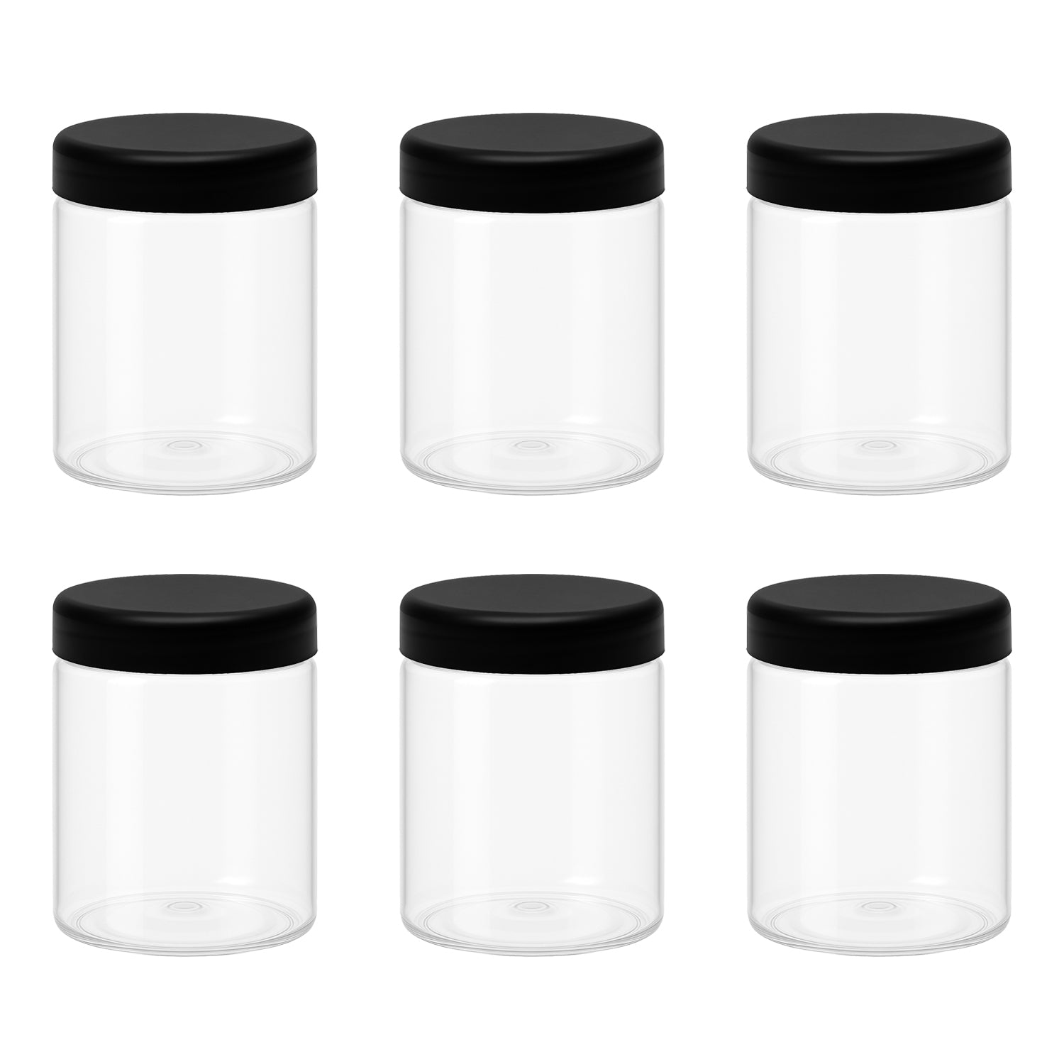 6 قطع برطمان بلاستيك لون ابيض شفاف مقاس 300 ملى - قطر 7 سنتي غطاء الوان مختلفة