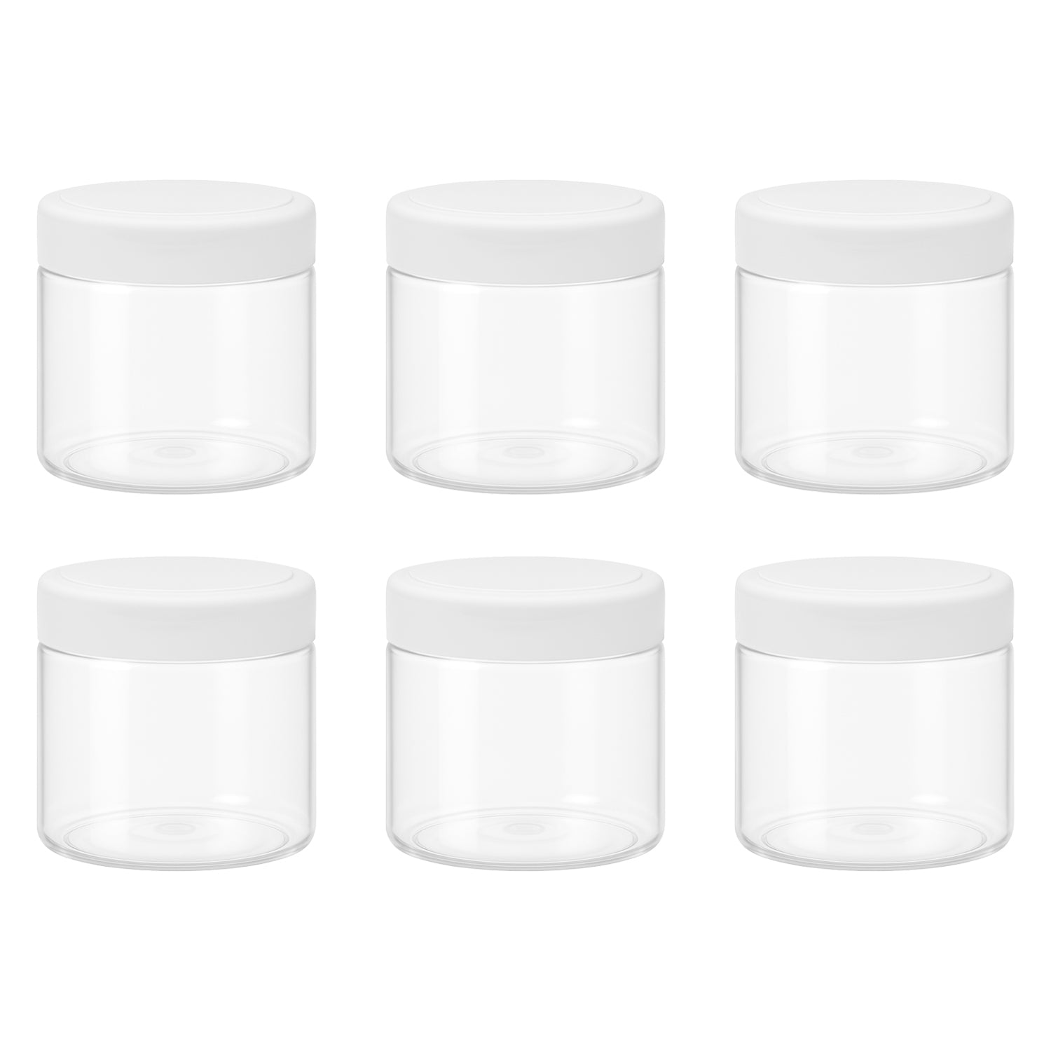 8 قطع برطمان بلاستيك لون ابيض شفاف مقاس 200 ملى - قطر 7 سنتي غطاء الوان مختلفة