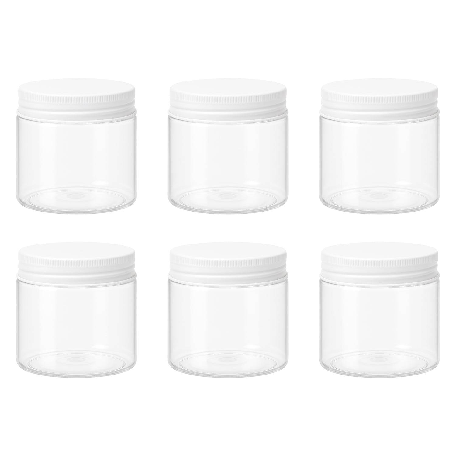 8 قطع برطمان بلاستيك لون ابيض شفاف مقاس 200 ملى - قطر 7 سنتي غطاء الوان مختلفة