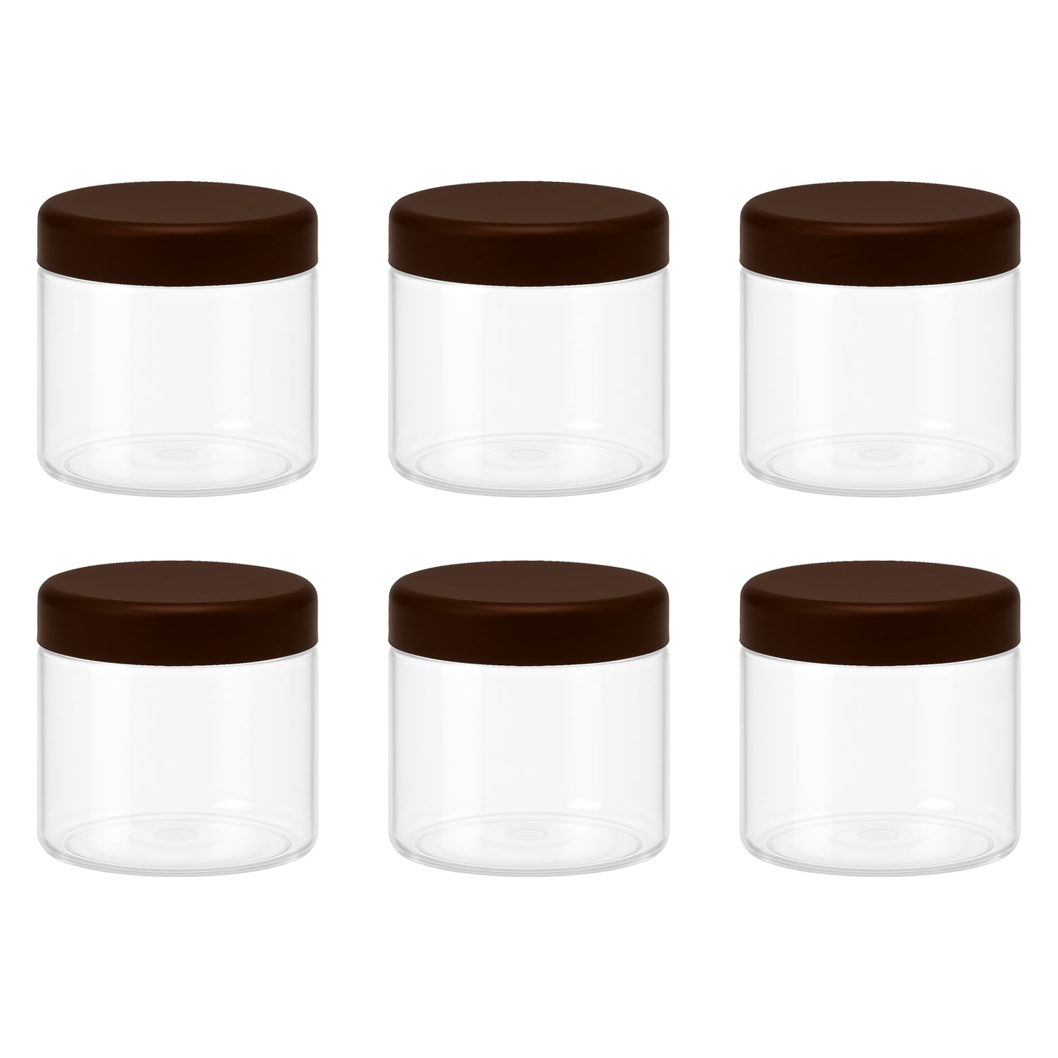 8 قطع برطمان بلاستيك لون ابيض شفاف مقاس 200 ملى - قطر 7 سنتي غطاء الوان مختلفة