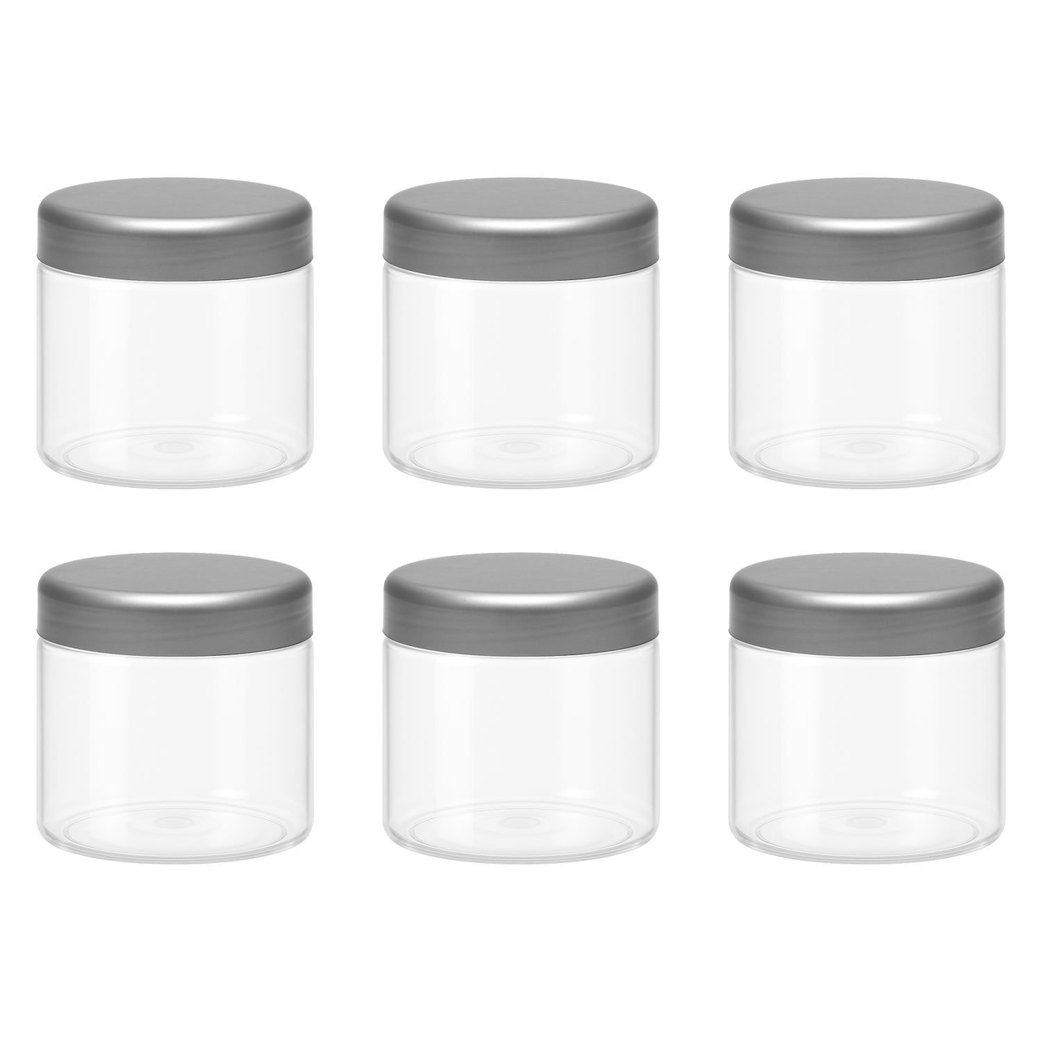 8 قطع برطمان بلاستيك لون ابيض شفاف مقاس 200 ملى - قطر 7 سنتي غطاء الوان مختلفة