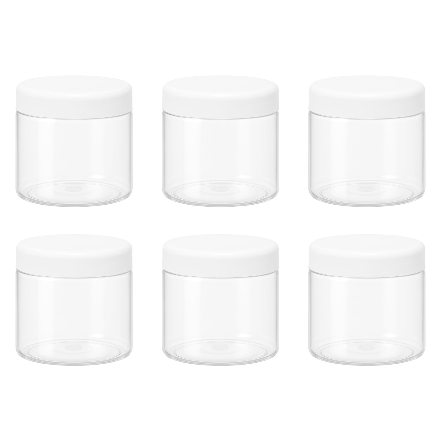 8 قطع برطمان بلاستيك لون ابيض شفاف مقاس 200 ملى - قطر 7 سنتي غطاء الوان مختلفة
