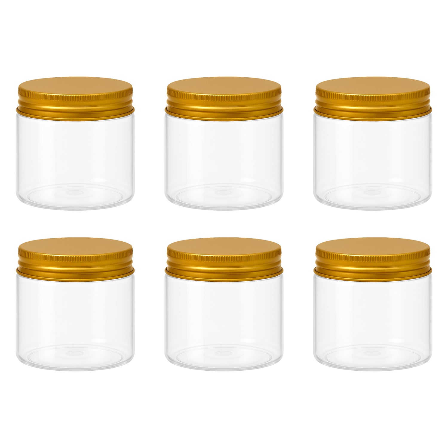 8 قطع برطمان بلاستيك لون ابيض شفاف مقاس 200 ملى - قطر 7 سنتي غطاء الوان مختلفة