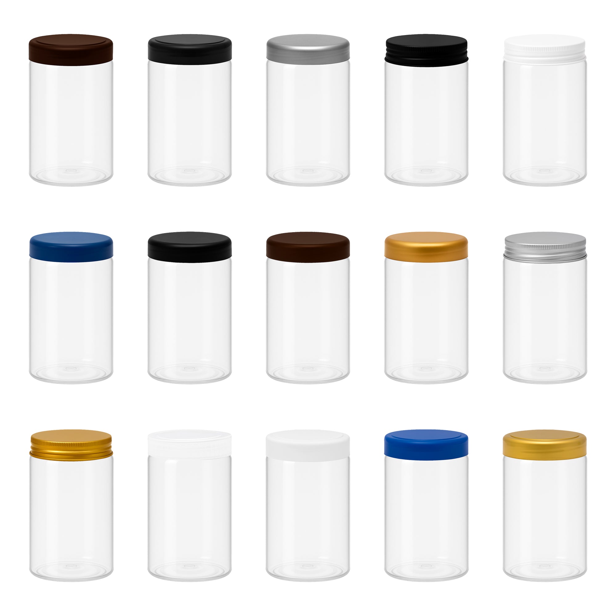 10 قطع برطمان بلاستيك لون ابيض شفاف مقاس 400 ملى - قطر 7 سنتي غطاء الوان مختلفة